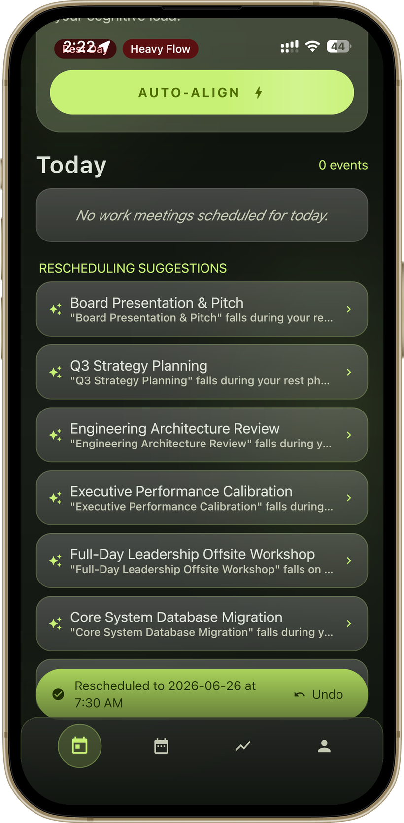 CycleSync one-tap reschedule