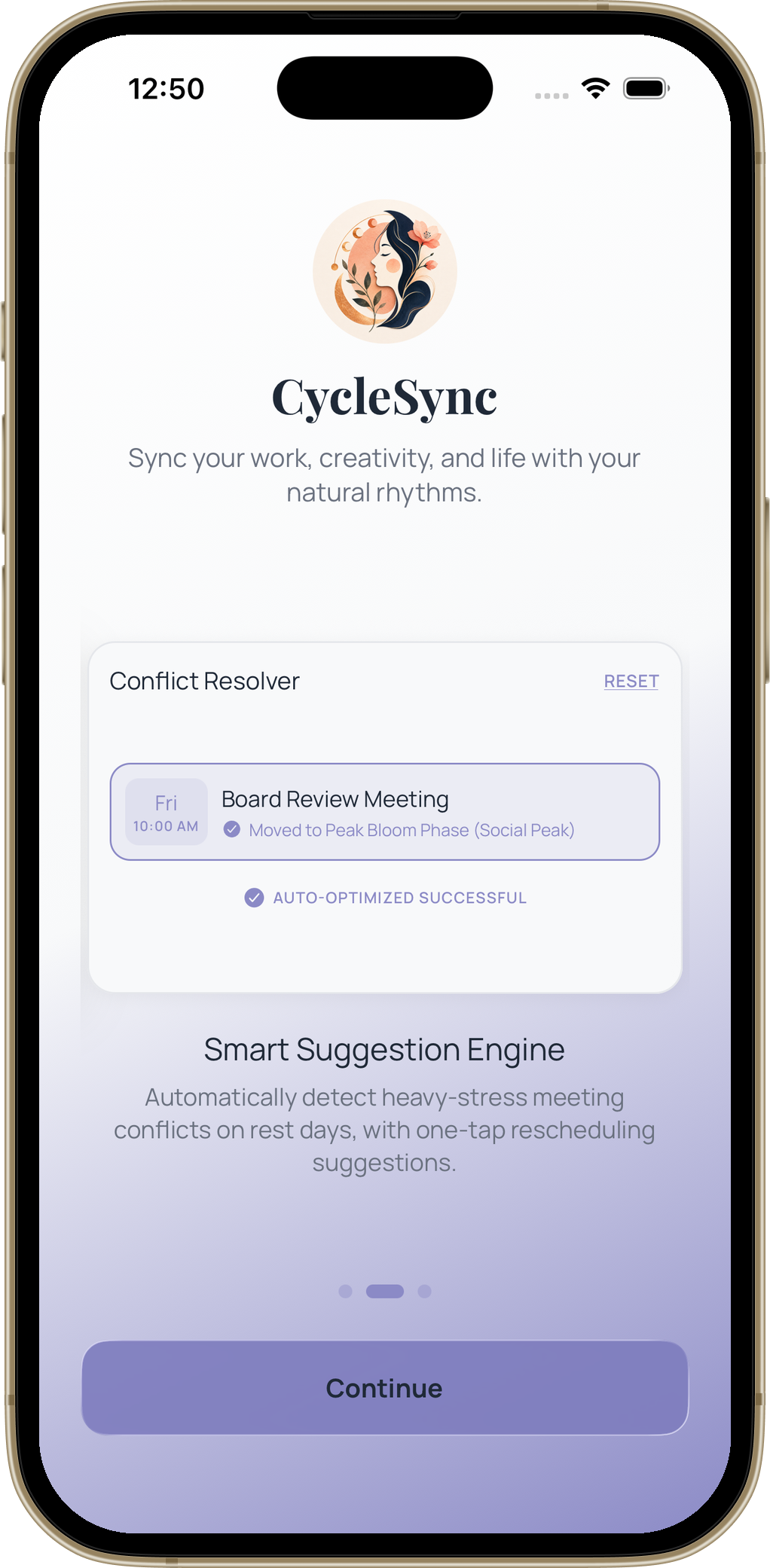 CycleSync one-tap reschedule