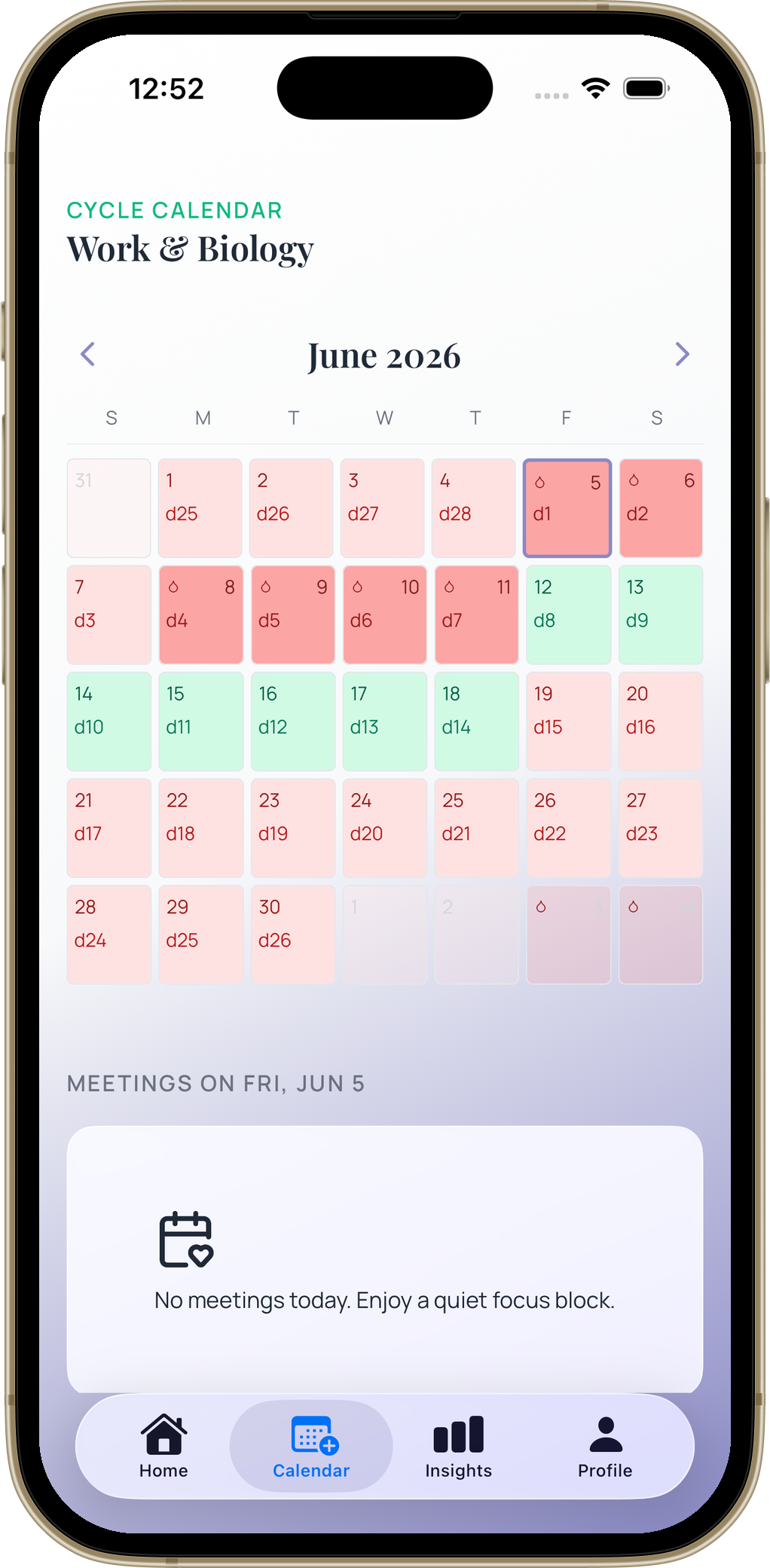 Cycle calendar month view